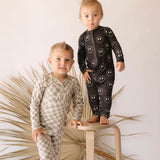 Charcoal & White ff Smile | Bamboo Zip Pajamas | Milk & Baby