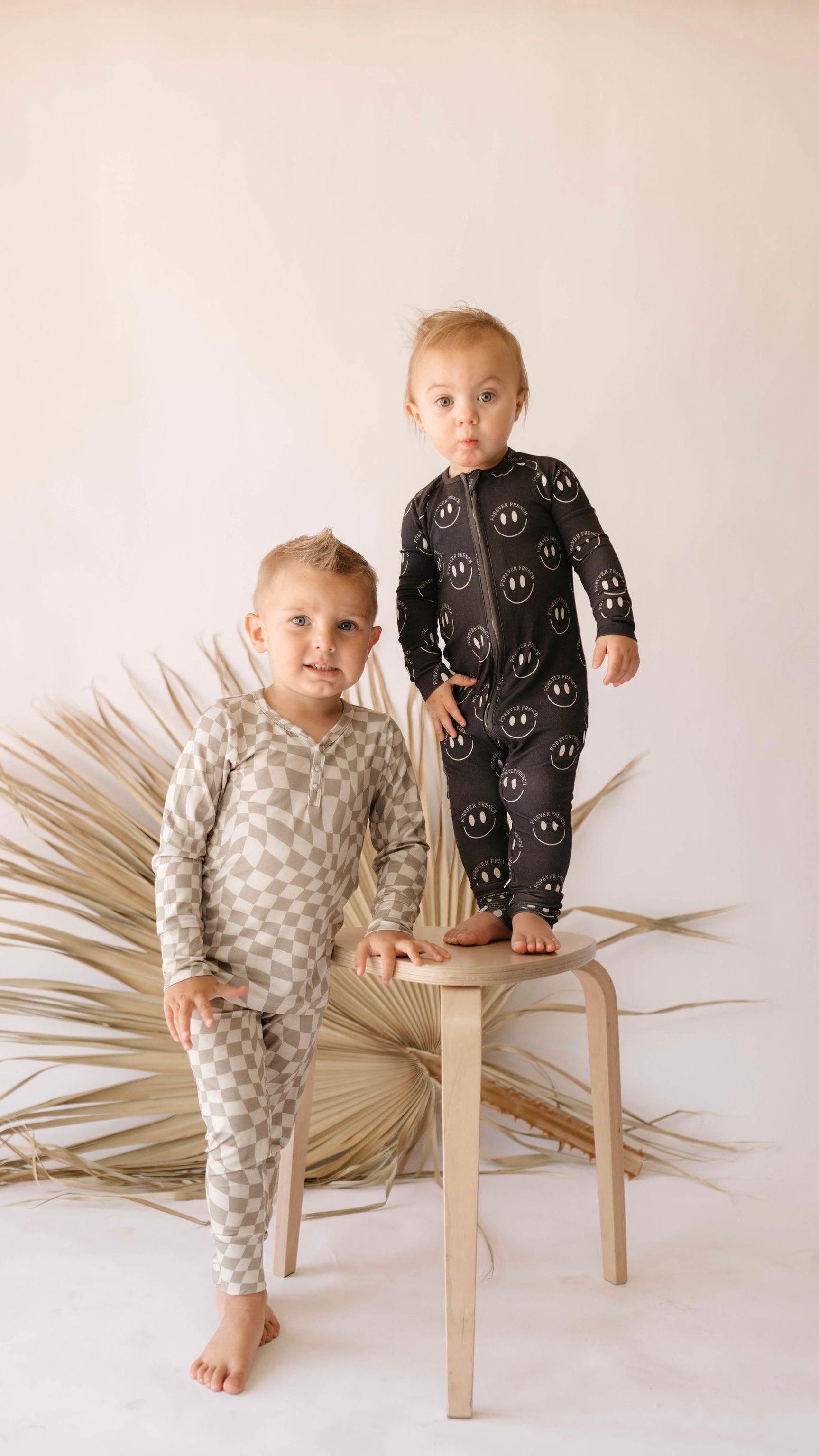 Charcoal & White ff Smile | Bamboo Zip Pajamas | Milk & Baby