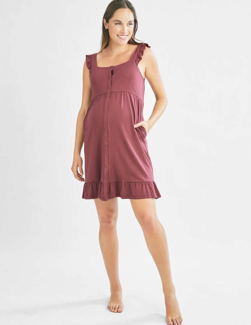 Grace Labor & Nursing Nightgown | Burgundy | Milk & Baby