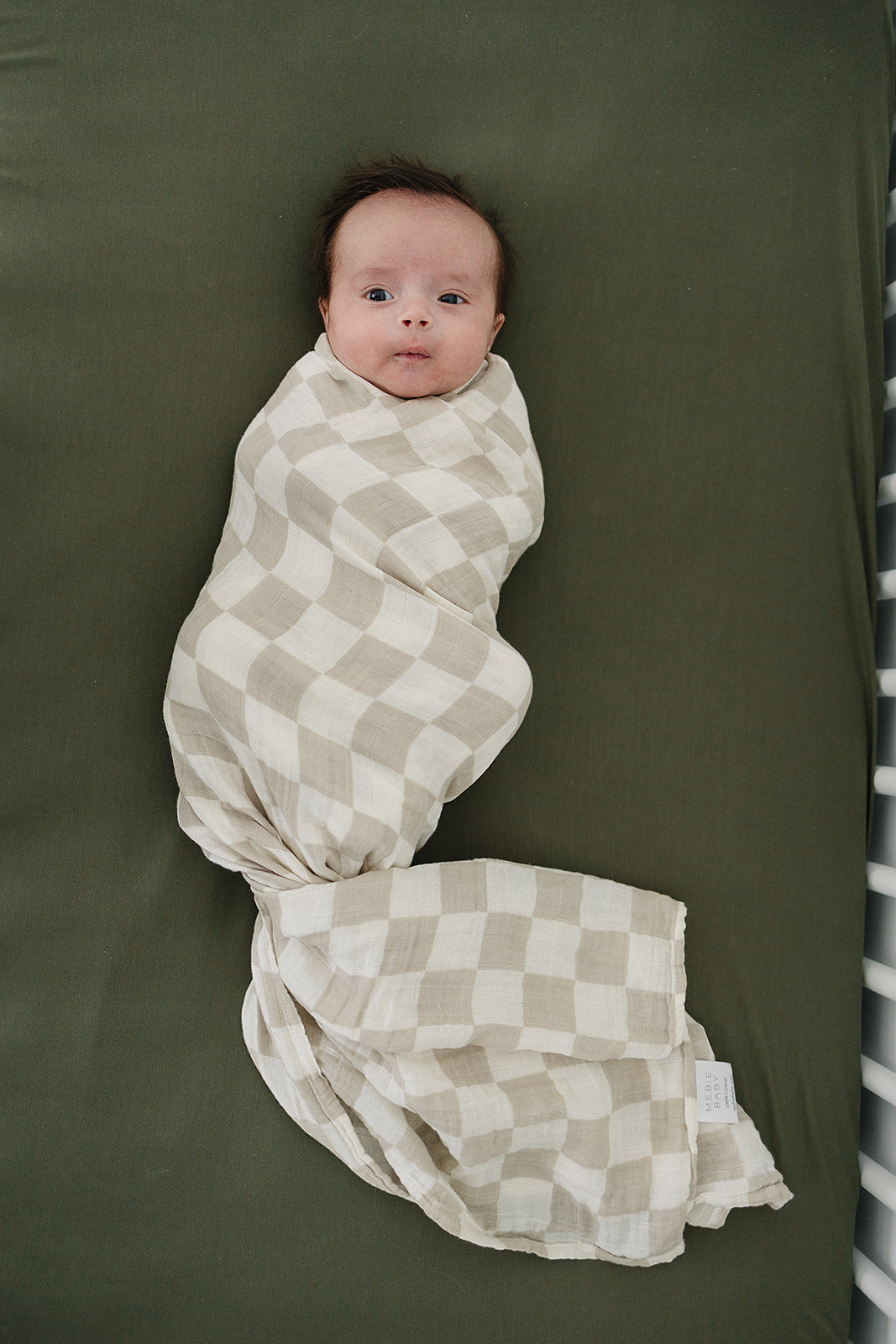 Taupe Checkered Muslin Swaddle Blanket | Milk & Baby