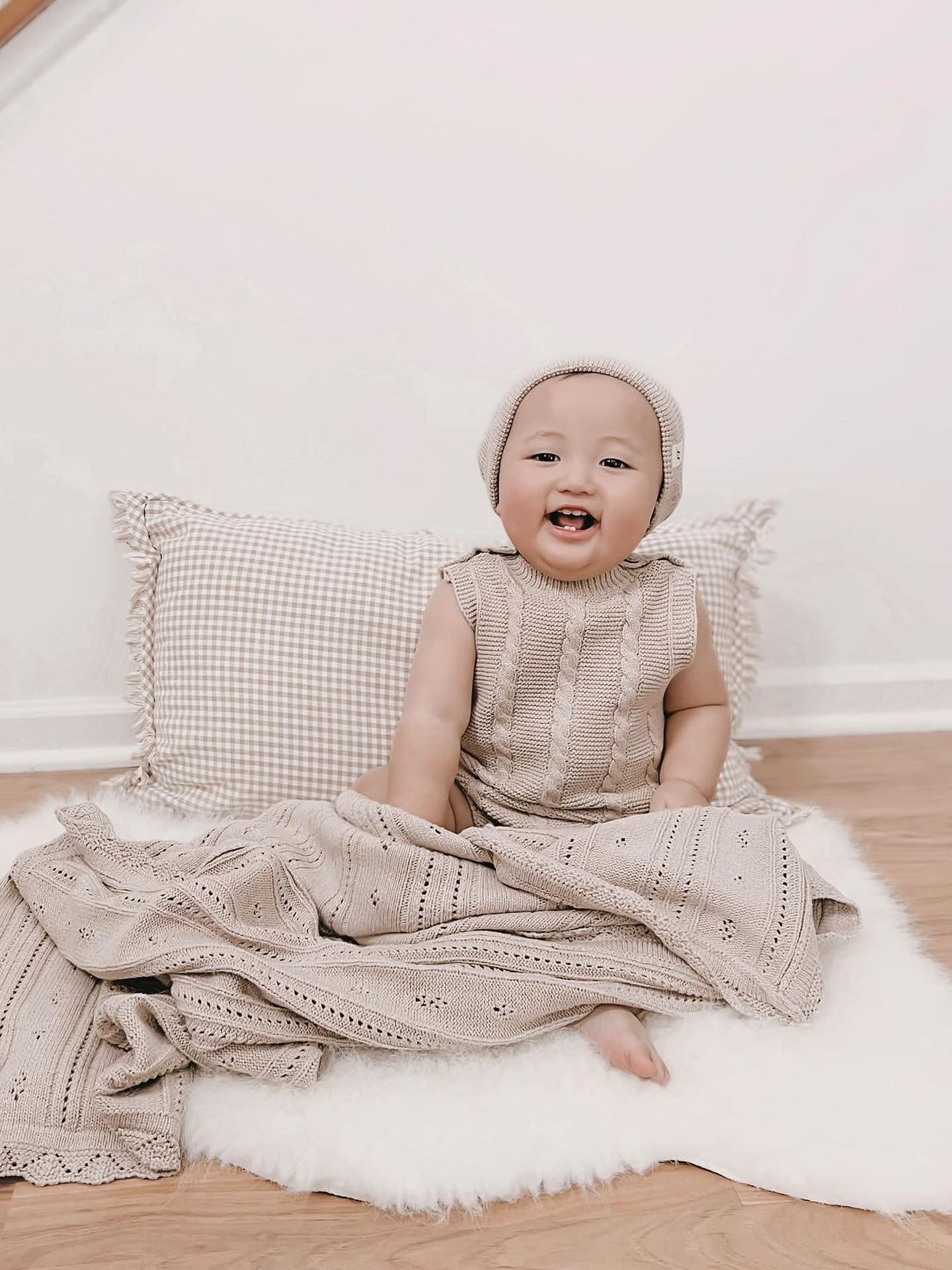 Luna + Luca Pointelle Baby Blanket - Heather Beige | Milk & Baby