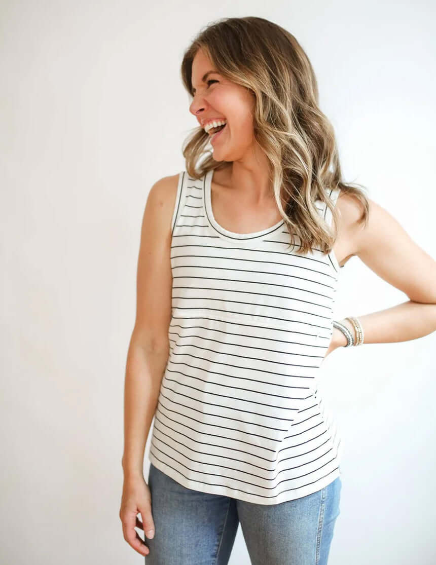 Stripe Invisible Zip Breastfeeding Tank Top | Milk & Baby