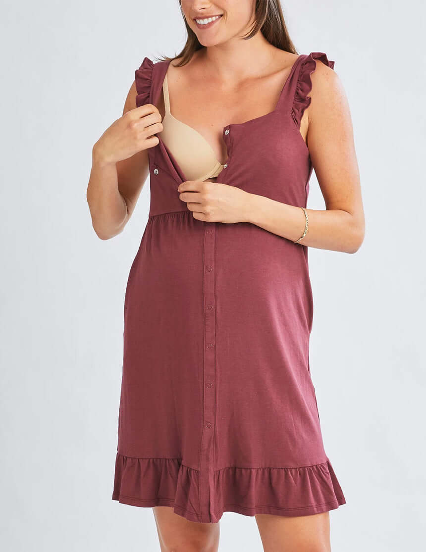 Grace Labor & Nursing Nightgown | Burgundy | Milk & Baby
