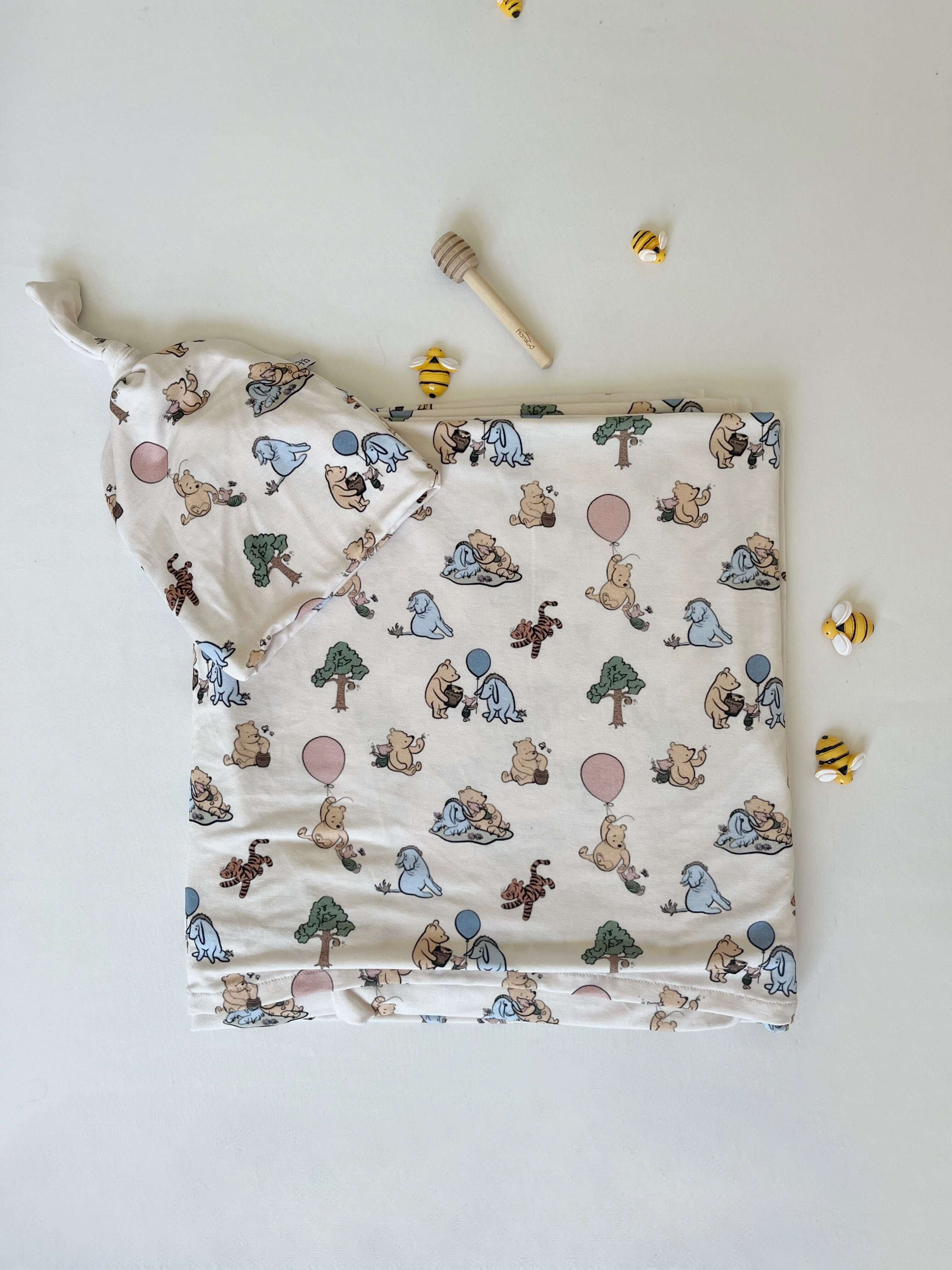 Pooh | Bamboo Swaddle + Beanie Set | Milk & Baby