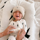 Bamboo Zip Pajamas | White & Black Lightning Bolt | Milk & Baby