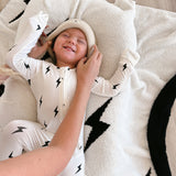 Bamboo Zip Pajamas | White & Black Lightning Bolt | Milk & Baby
