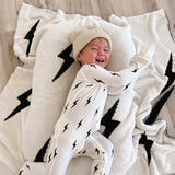 Bamboo Zip Pajamas | White & Black Lightning Bolt | Milk & Baby