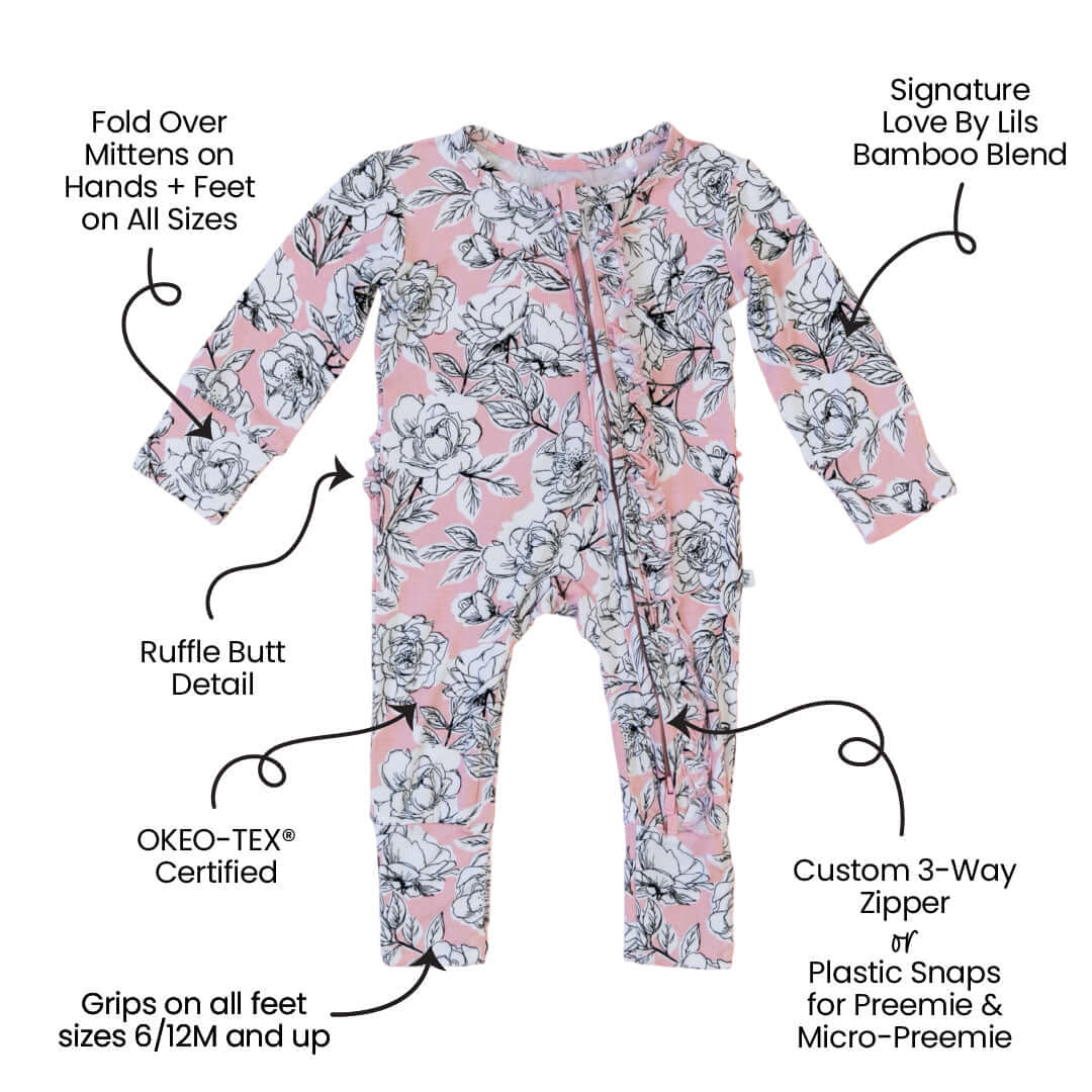 Allie Floral Bamboo Ruffle Convertible Footie | Milk & Baby
