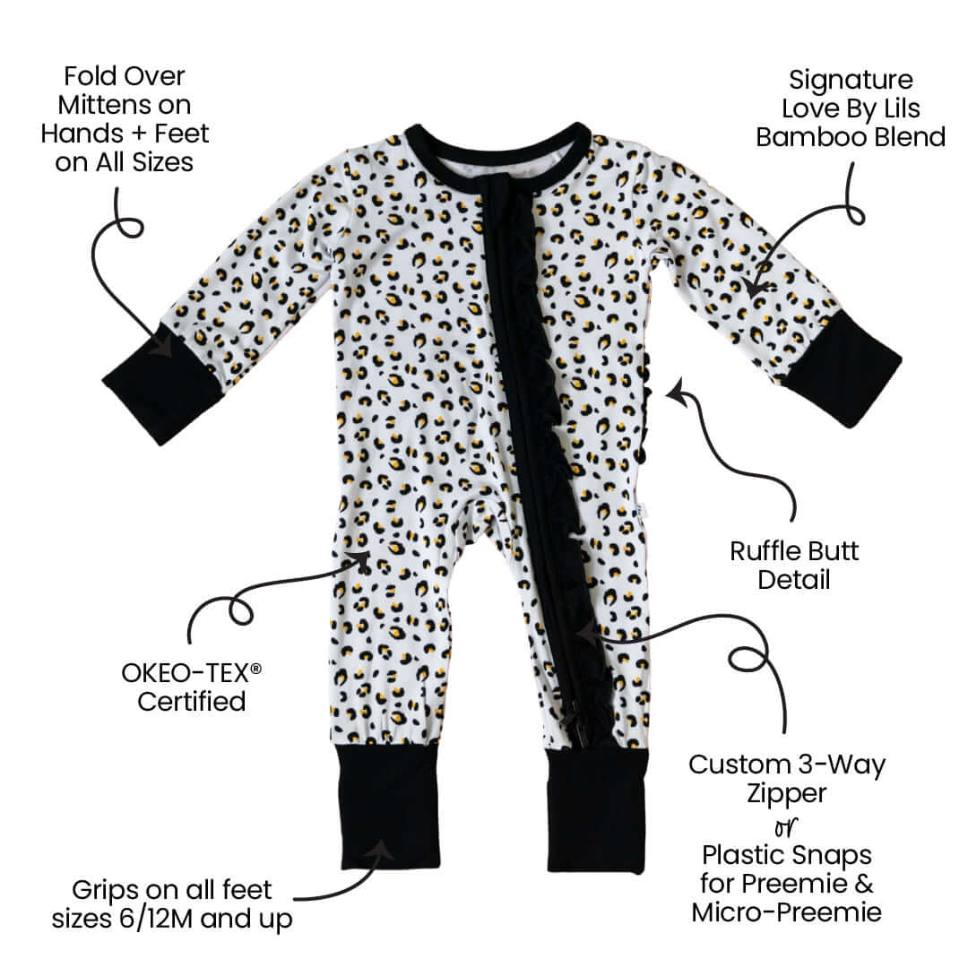 Allie Leopard Bamboo Ruffle Convertible Footie | Milk & Baby