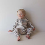 Grey & Black Stripe | Bamboo Zip Baby Pajamas Milk & Baby