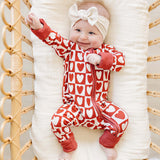 Checkered Hearts Ribbed Bamboo Zipper | Milk & Baby