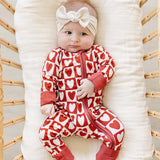 Checkered Hearts Ribbed Bamboo Zipper | Milk & Baby