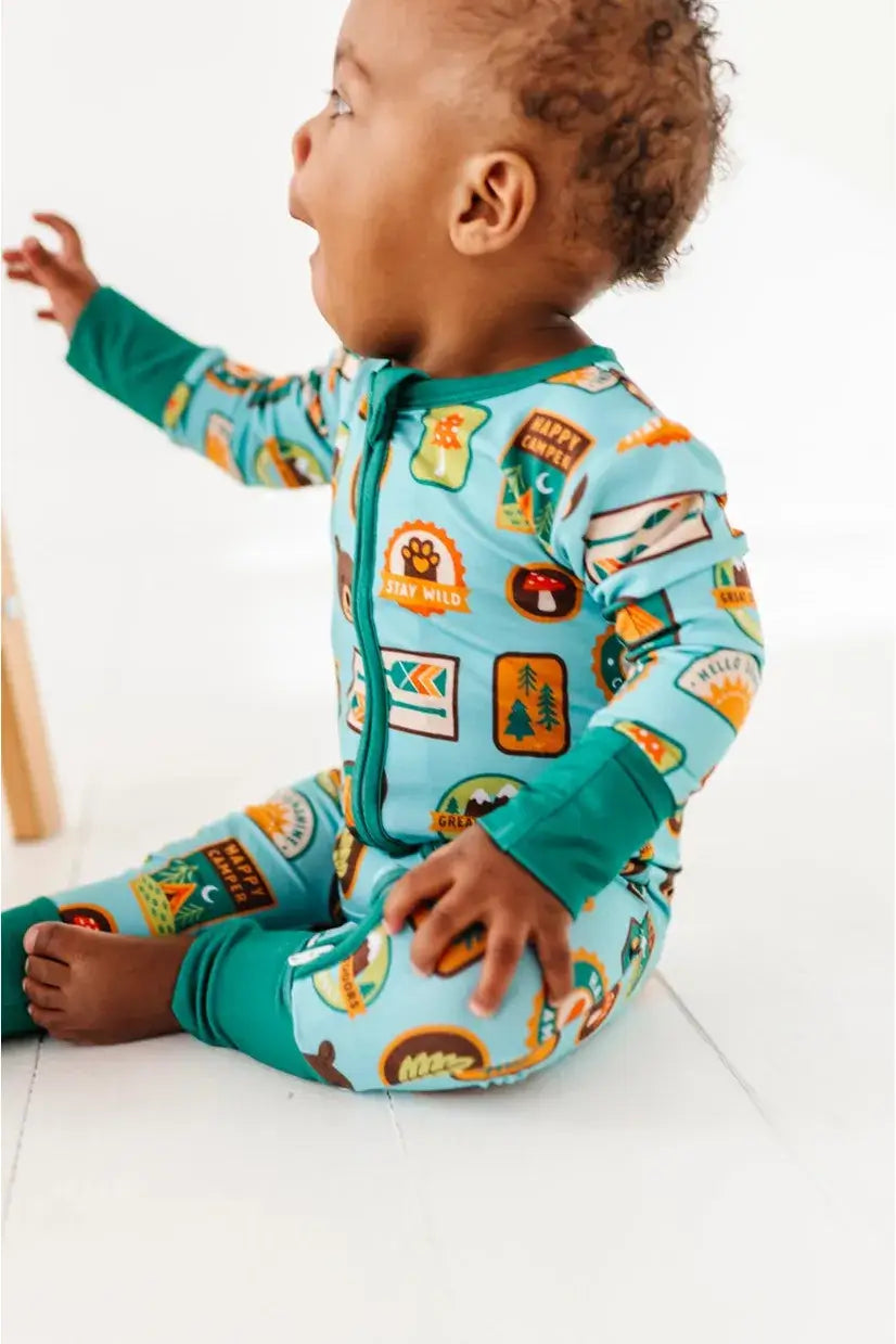 Let's Explore Nature Badges | Bamboo One Piece Zip Pajama | Milk & Baby