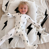 Bamboo Zip Pajamas | White & Black Lightning Bolt | Milk & Baby