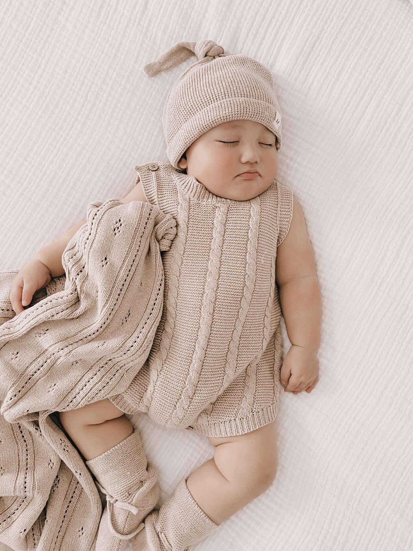 Luna + Luca Cable Knit Summer Romper - Heather Beige | Milk & Baby