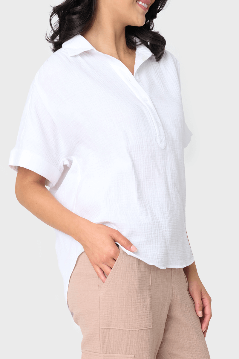 All Day Henley Cotton Gauze Top | Milk & Baby