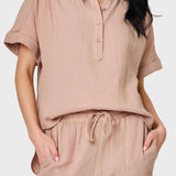 All Day Henley Cotton Gauze Top | Milk & Baby