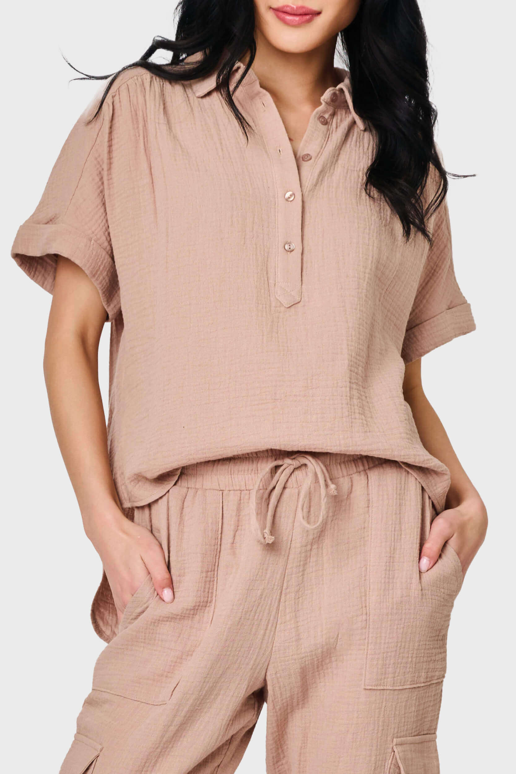 All Day Henley Cotton Gauze Top | Milk & Baby