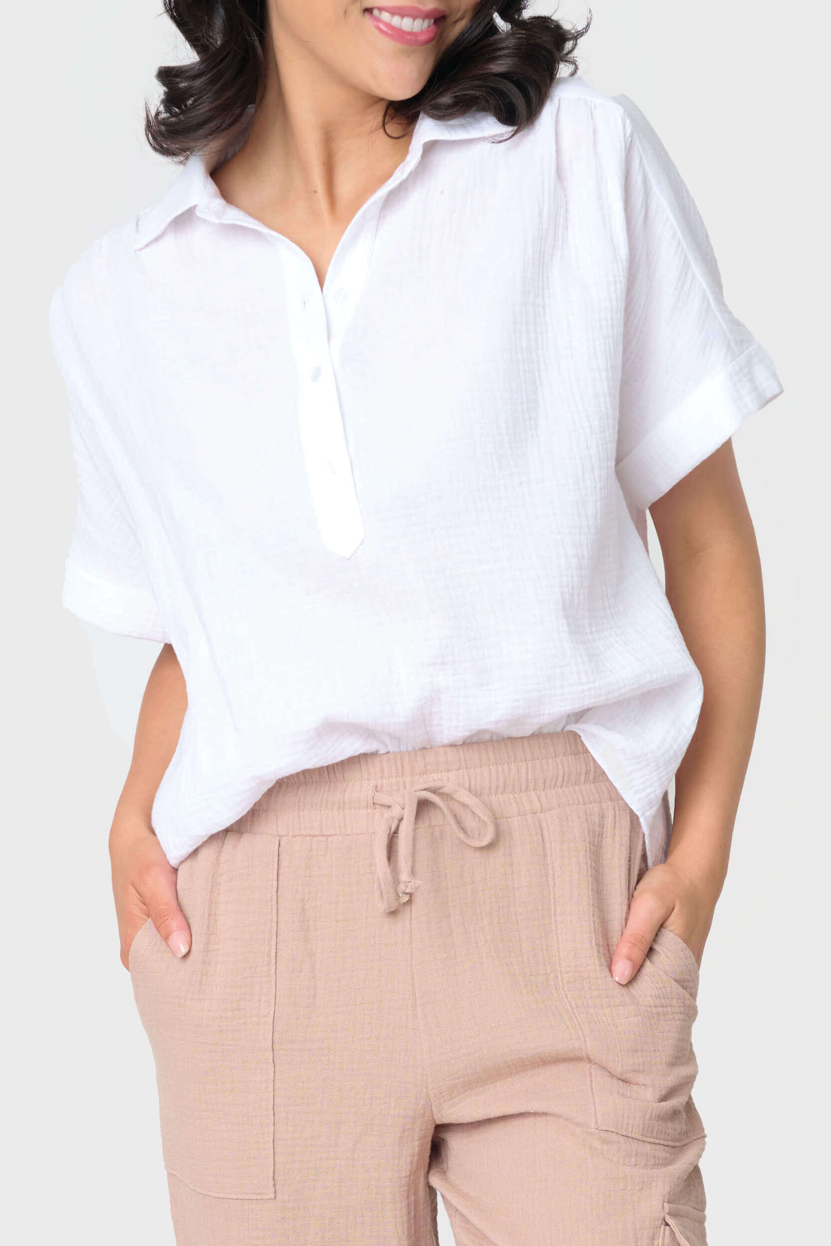 All Day Henley Cotton Gauze Top | Milk & Baby