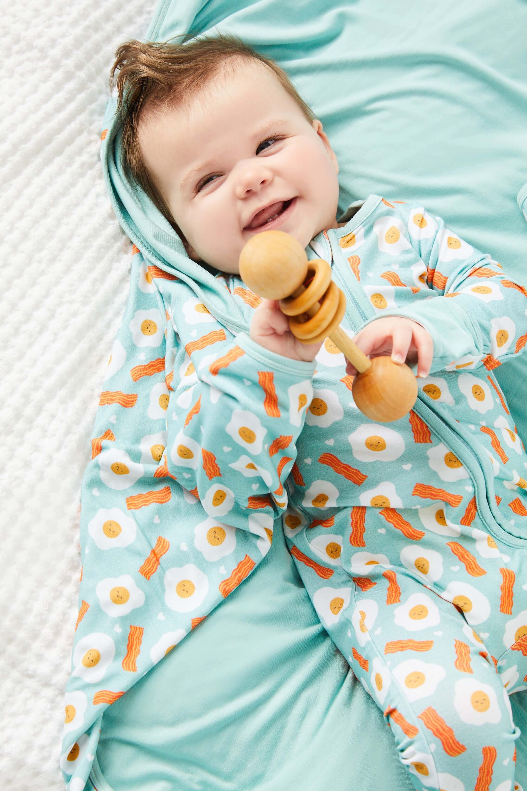 Soft & Stretchy Zipper Footie | Bacon & Eggs Haze | Milk & Baby