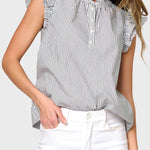 Double Flutter Sleeve Poplin Stripe Top | Milk & Baby