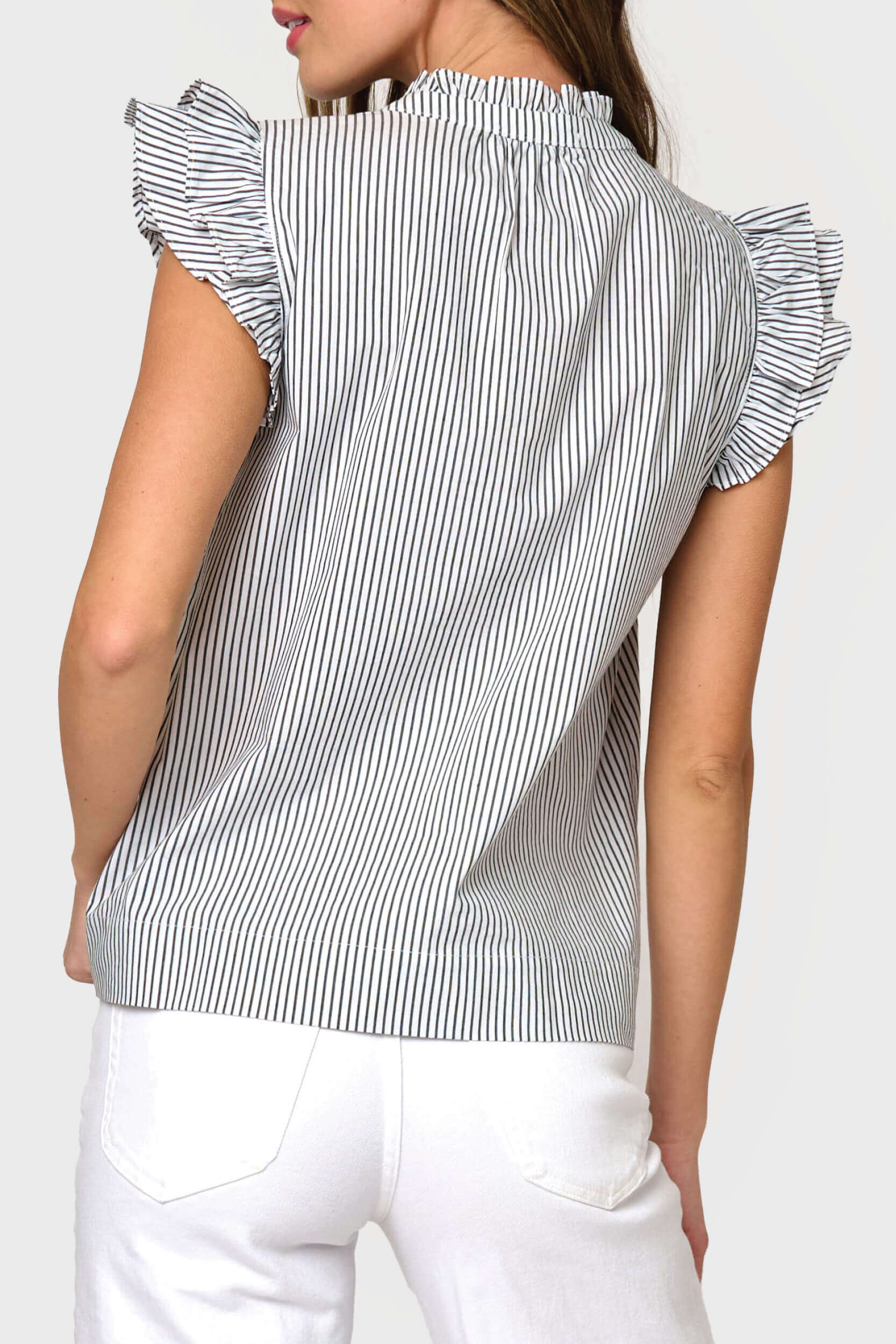Double Flutter Sleeve Poplin Stripe Top | Milk & Baby