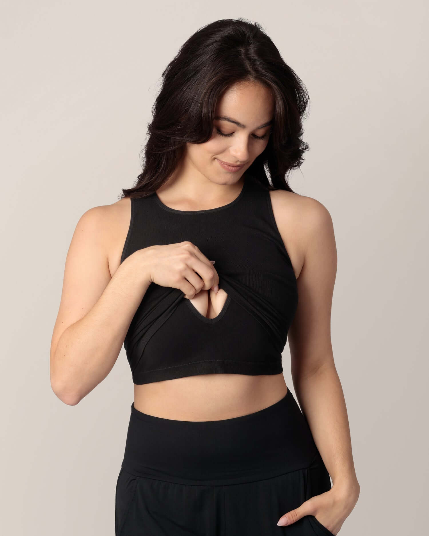 Sublime® Bamboo Maternity & Nursing Longline Bra Top | Black | Milk & Baby