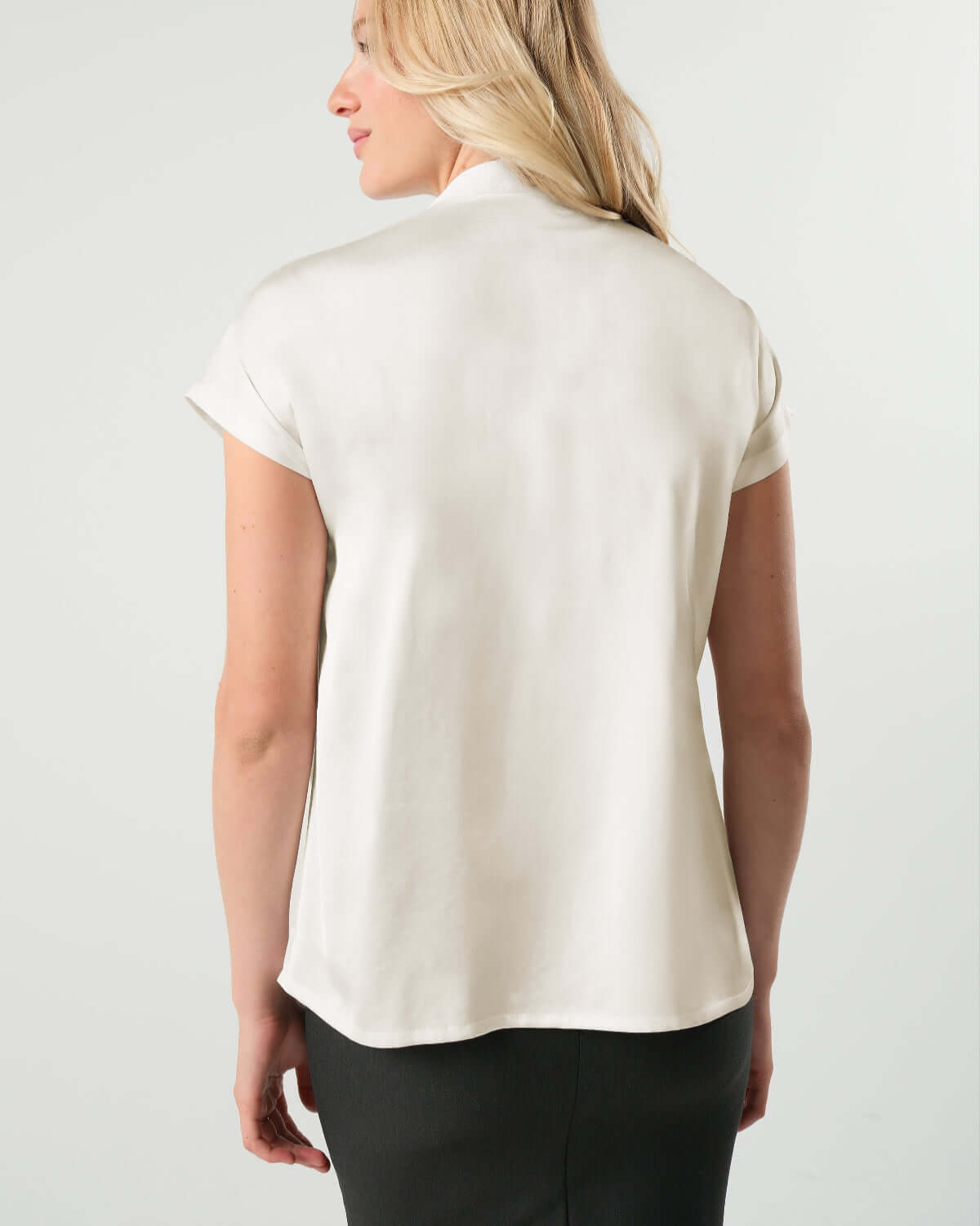 Short Sleeve Satin Maternity Shell Top with Concealed Nursing Zip | Milk & Baby