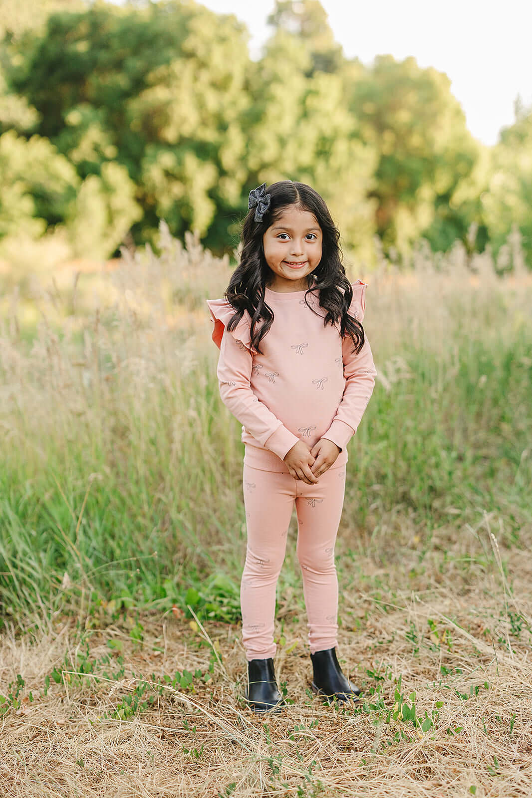 Pink Ribbon Ruffle French Terry Set | Milk & Baby