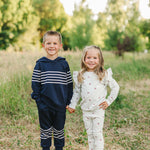 Navy Stripes Hooded French Terry Set | Milk & Baby