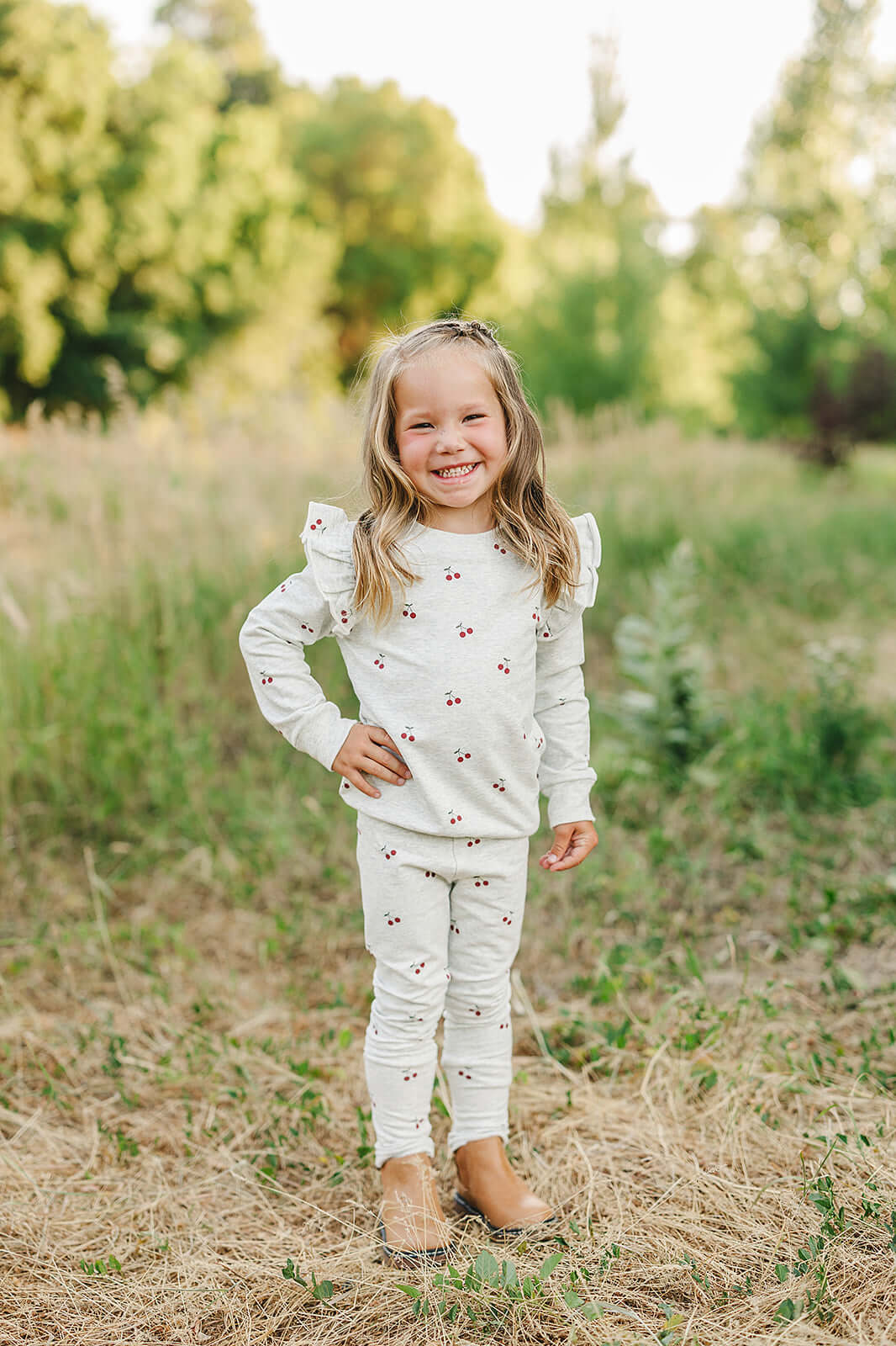 Cherry Ruffle French Terry Set | Milk & Baby