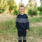 Navy Stripes Hooded French Terry Set | Milk & Baby