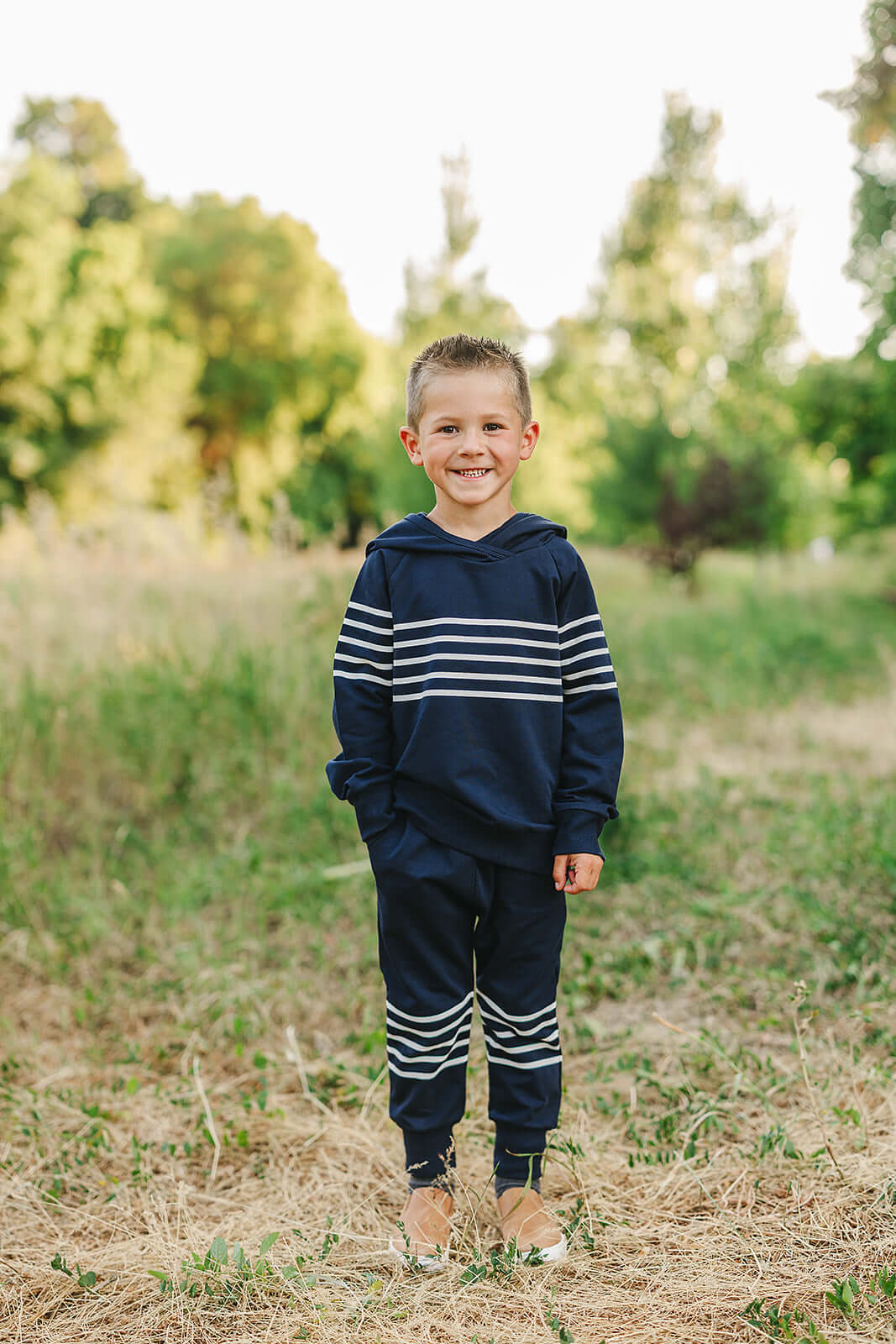 Navy Stripes Hooded French Terry Set | Milk & Baby