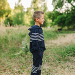 Navy Stripes Hooded French Terry Set | Milk & Baby