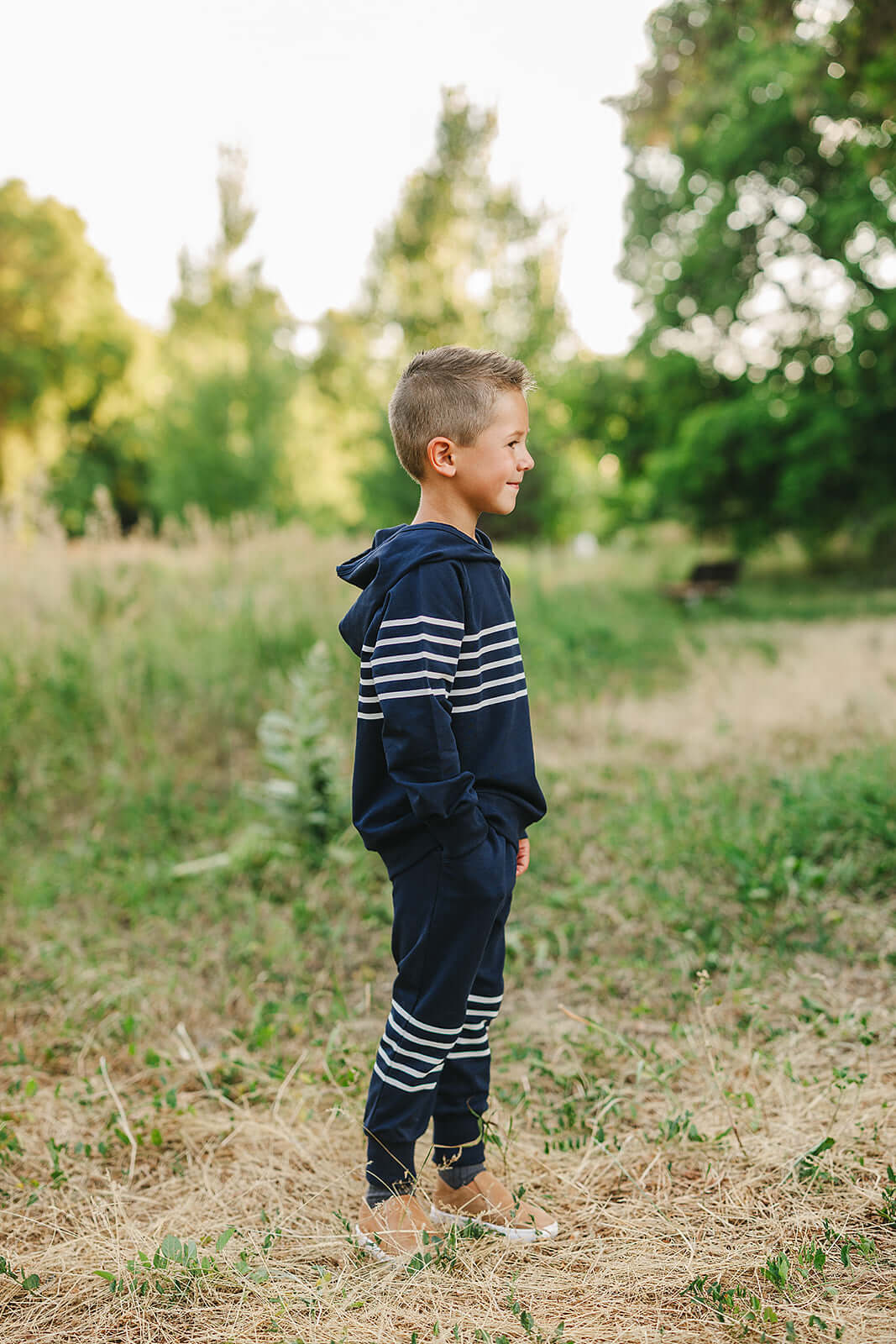 Navy Stripes Hooded French Terry Set | Milk & Baby