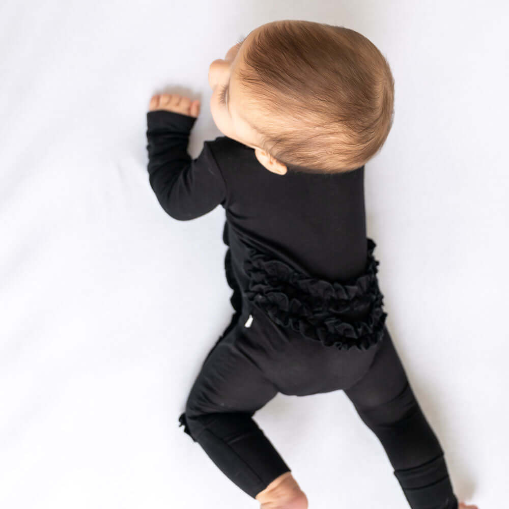 Allie Black Bamboo Ruffle Convertible Footie | Milk & Baby