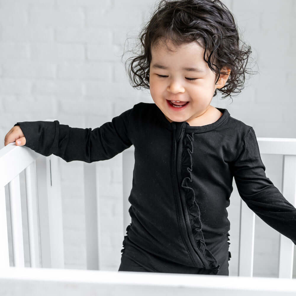 Allie Black Bamboo Ruffle Convertible Footie | Milk & Baby