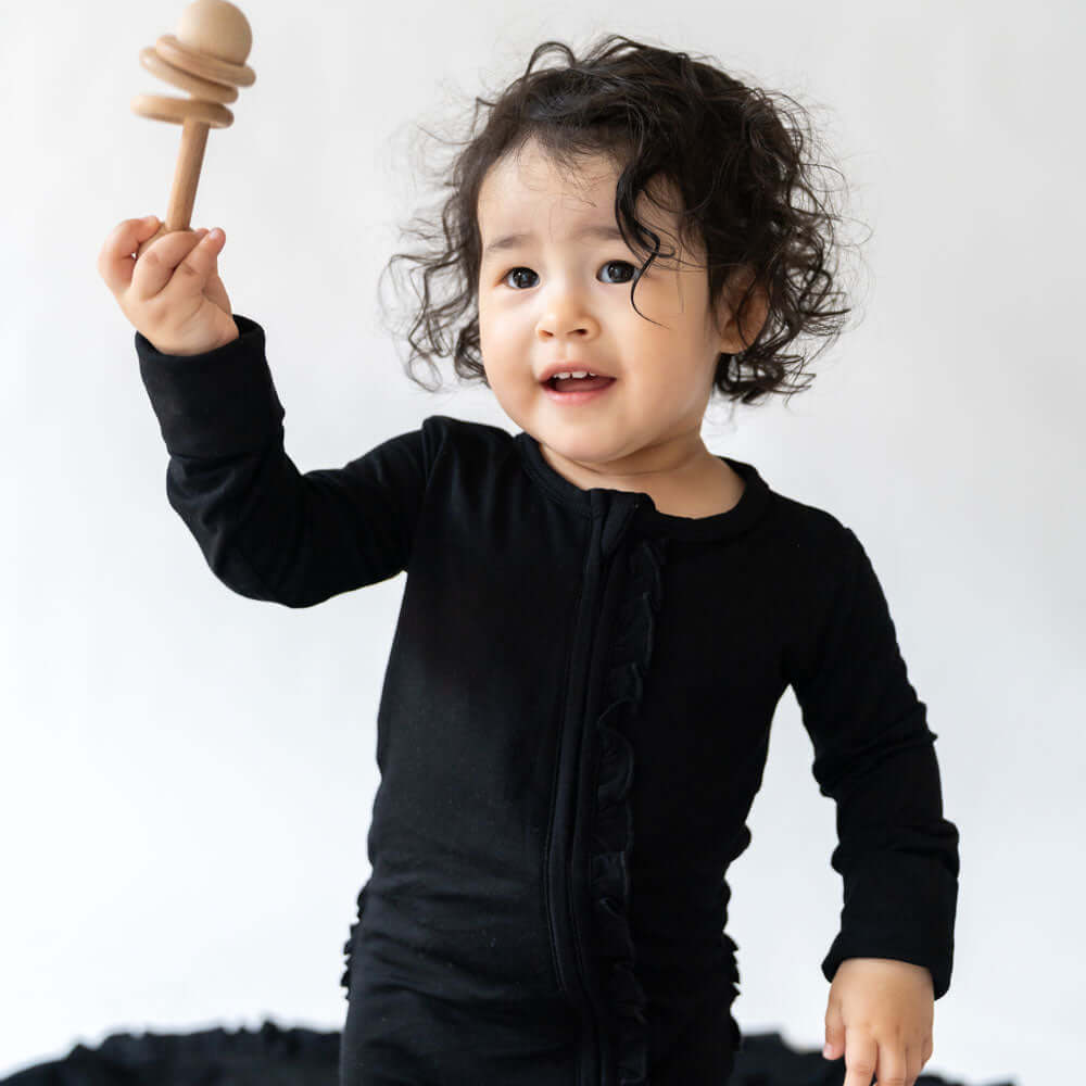 Allie Black Bamboo Ruffle Convertible Footie | Milk & Baby