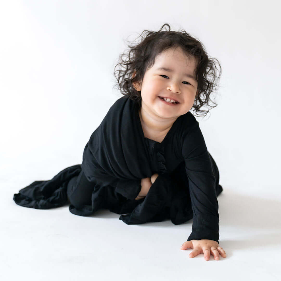 Allie Black Bamboo Ruffle Convertible Footie | Milk & Baby