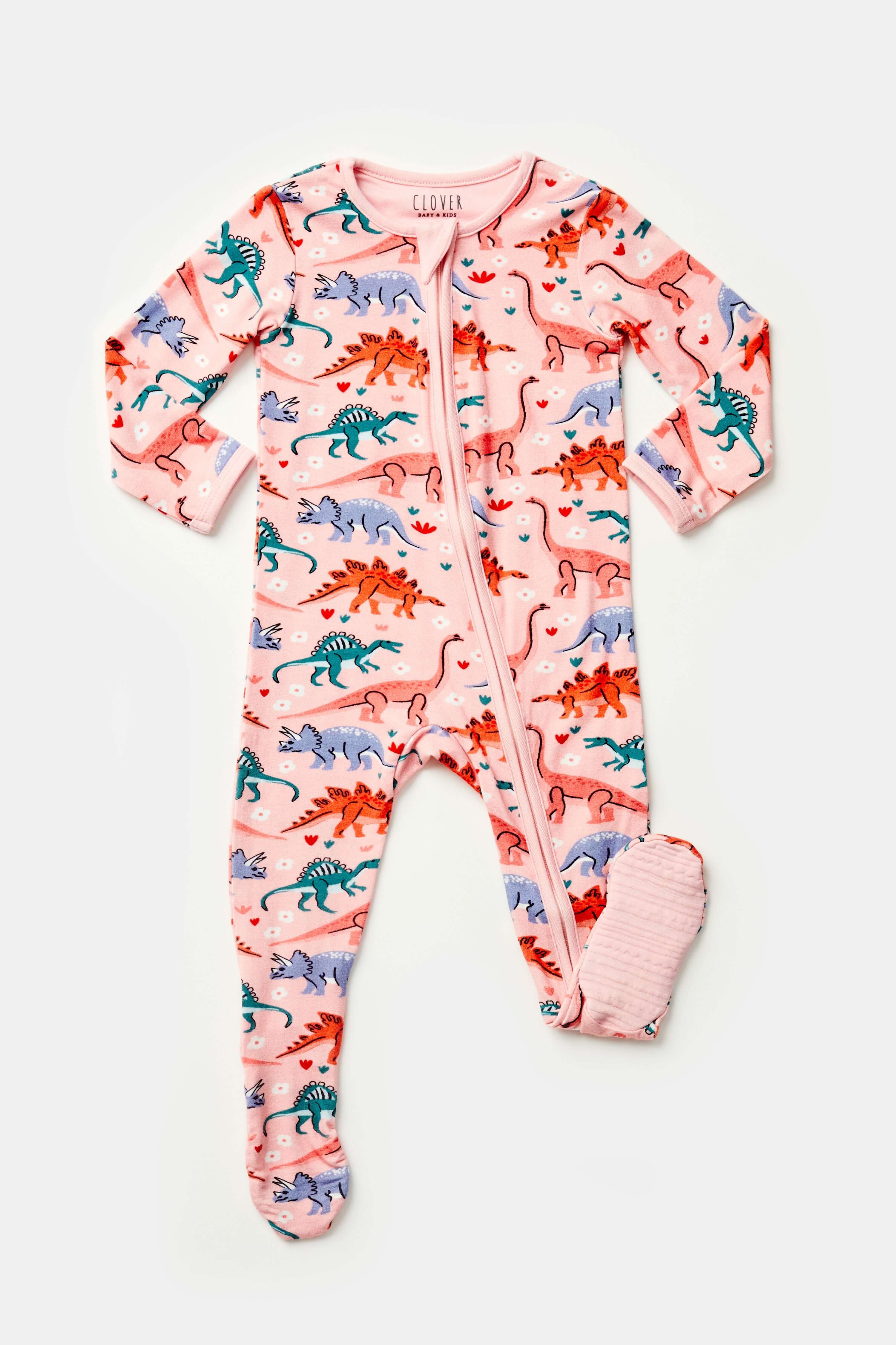 Dinosaur Garden | Soft & Stretchy Zipper Footie | Milk & Baby