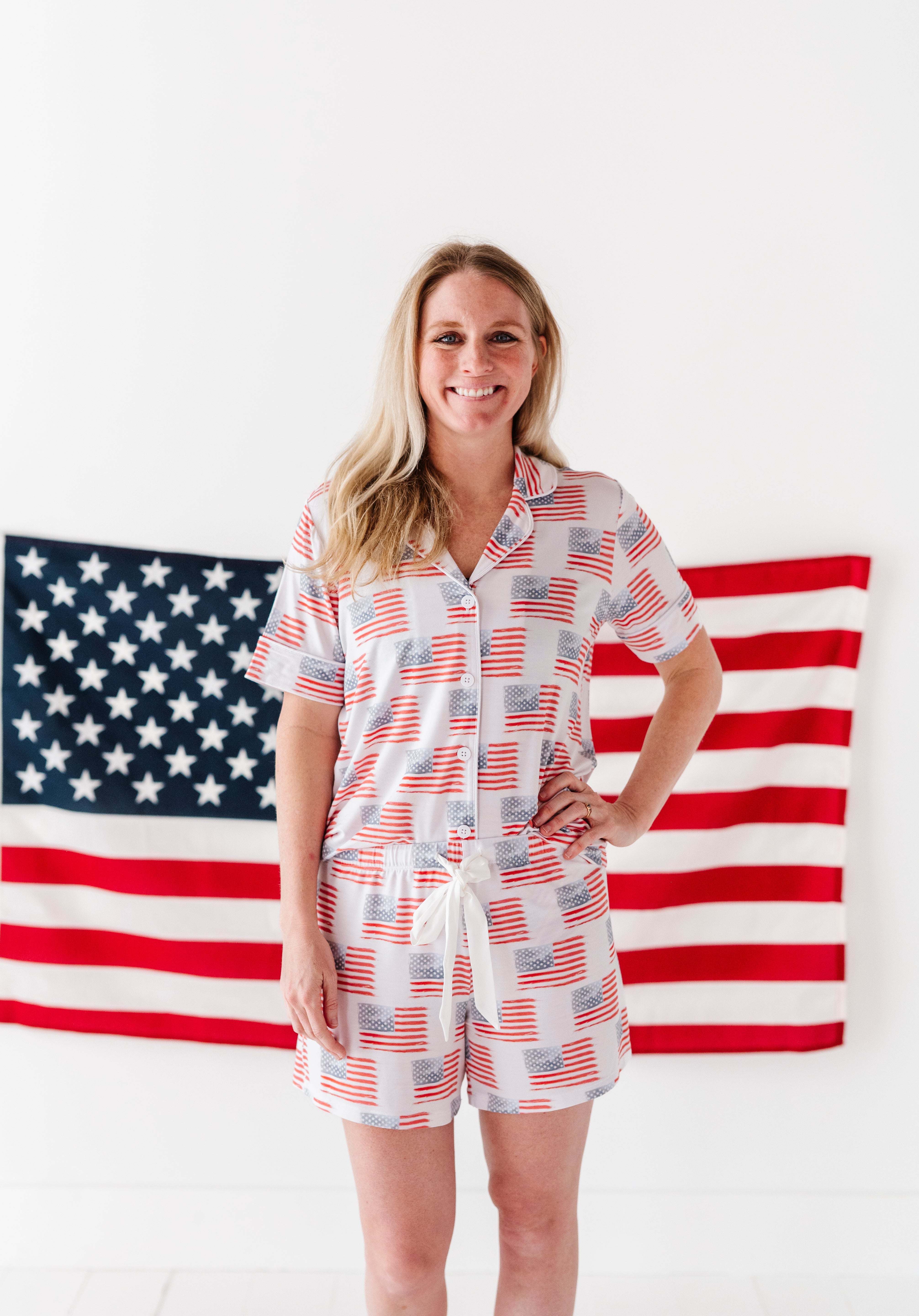American Flag Women’s Button Down Short Set | Milk & Baby