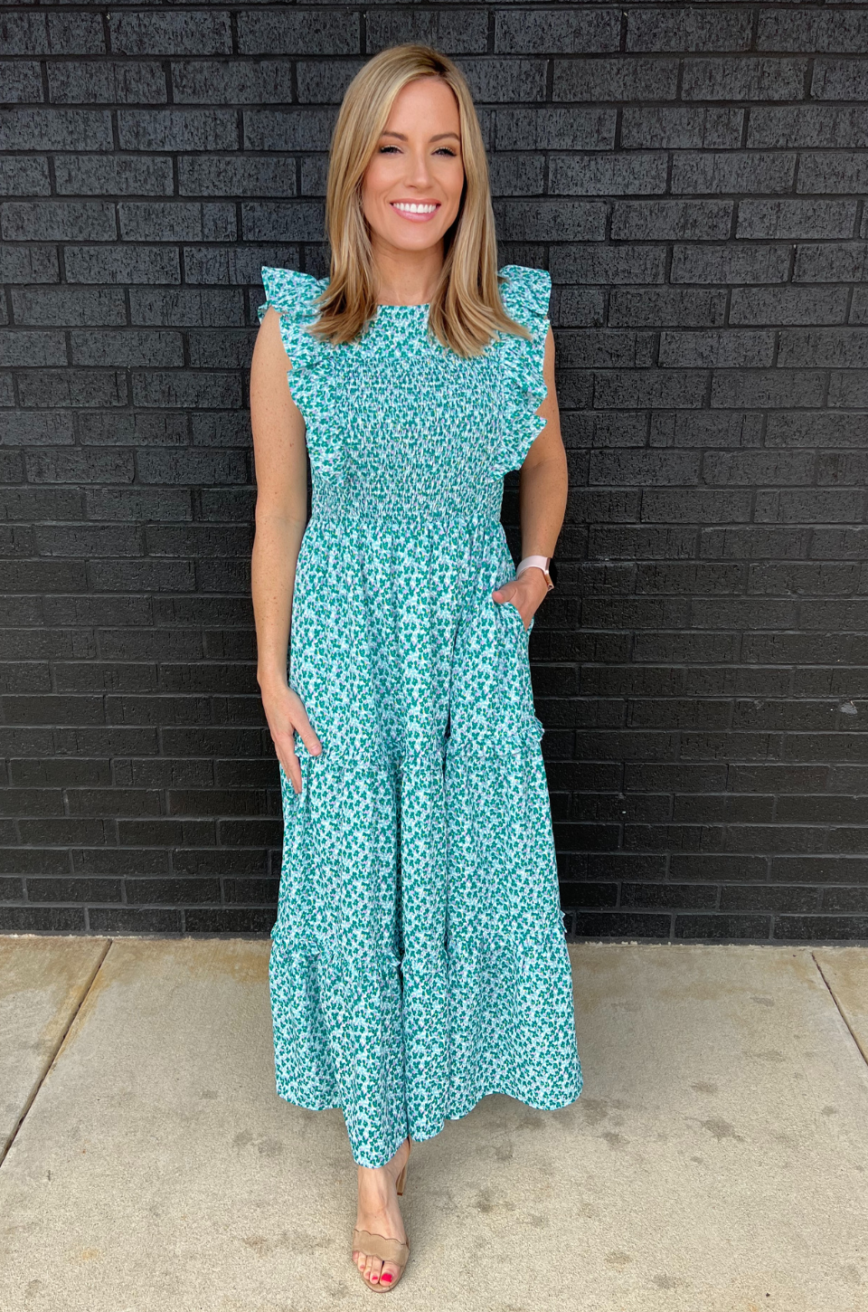 Smocked Floral Print Nursing Midi Dress