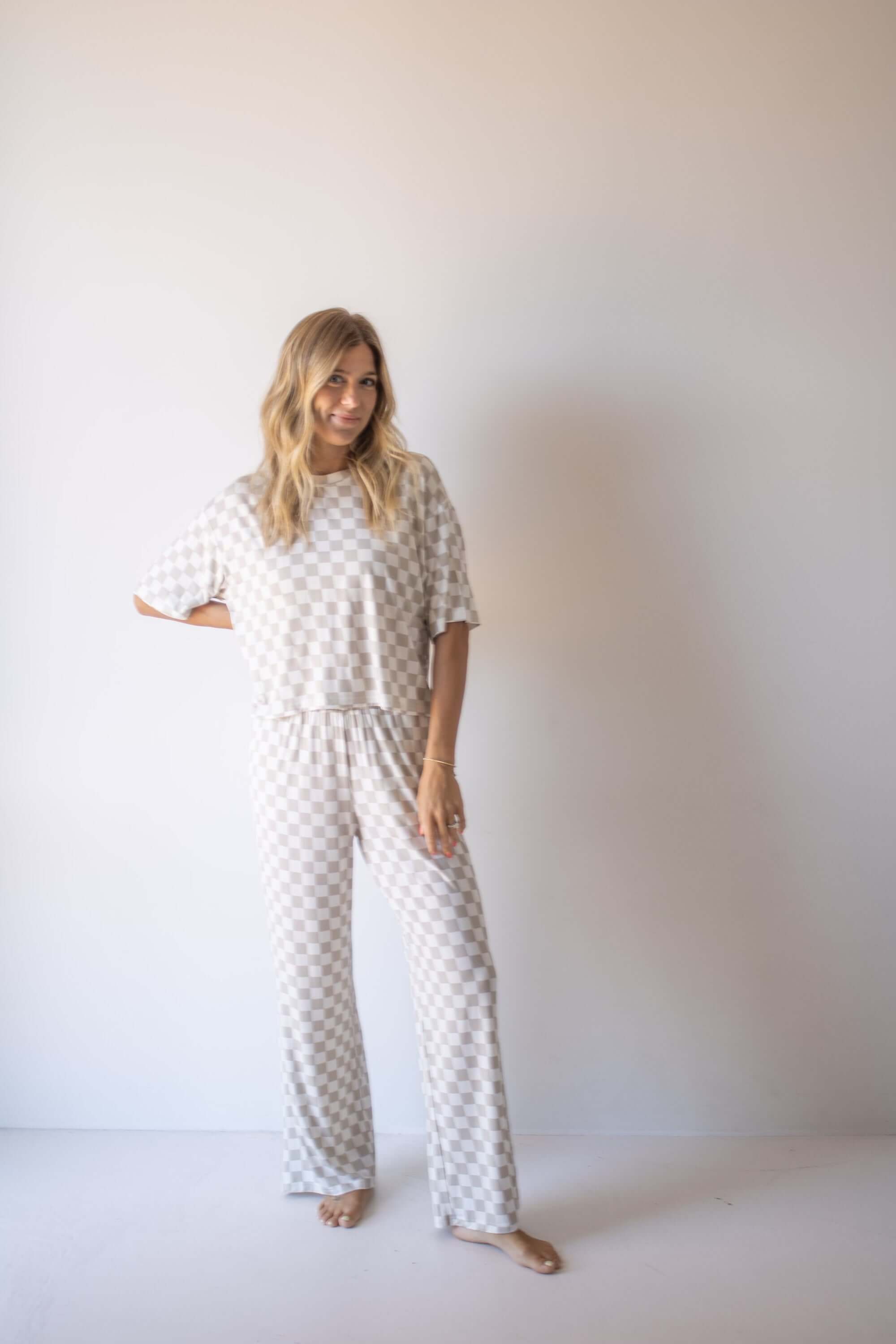 Checkerboard | Women's Boxy Tee Lounge Set | Milk & Baby