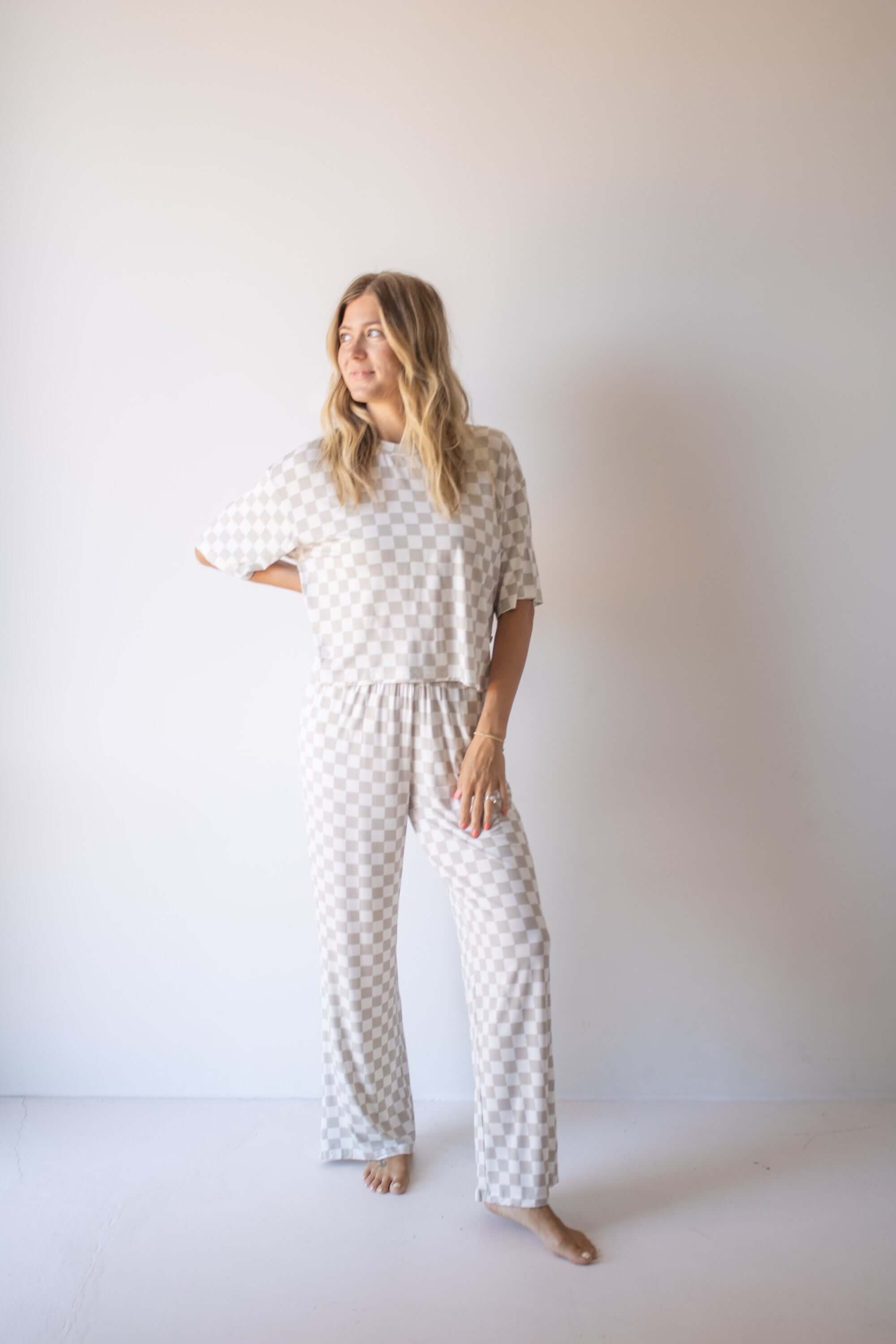 Checkerboard | Women's Boxy Tee Lounge Set | Milk & Baby