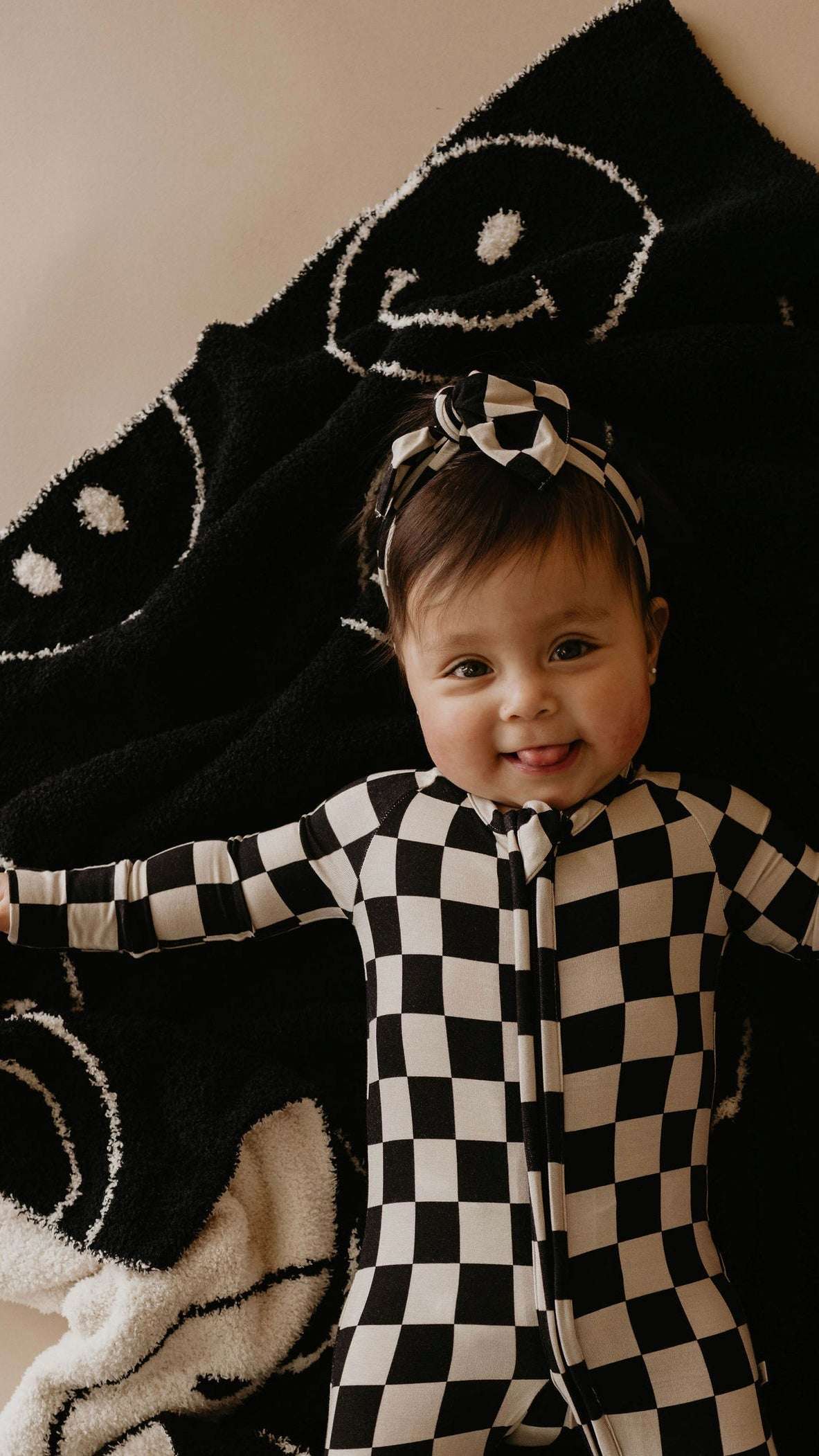 Black Checkerboard | Bamboo Zip Pajamas | Milk & Baby