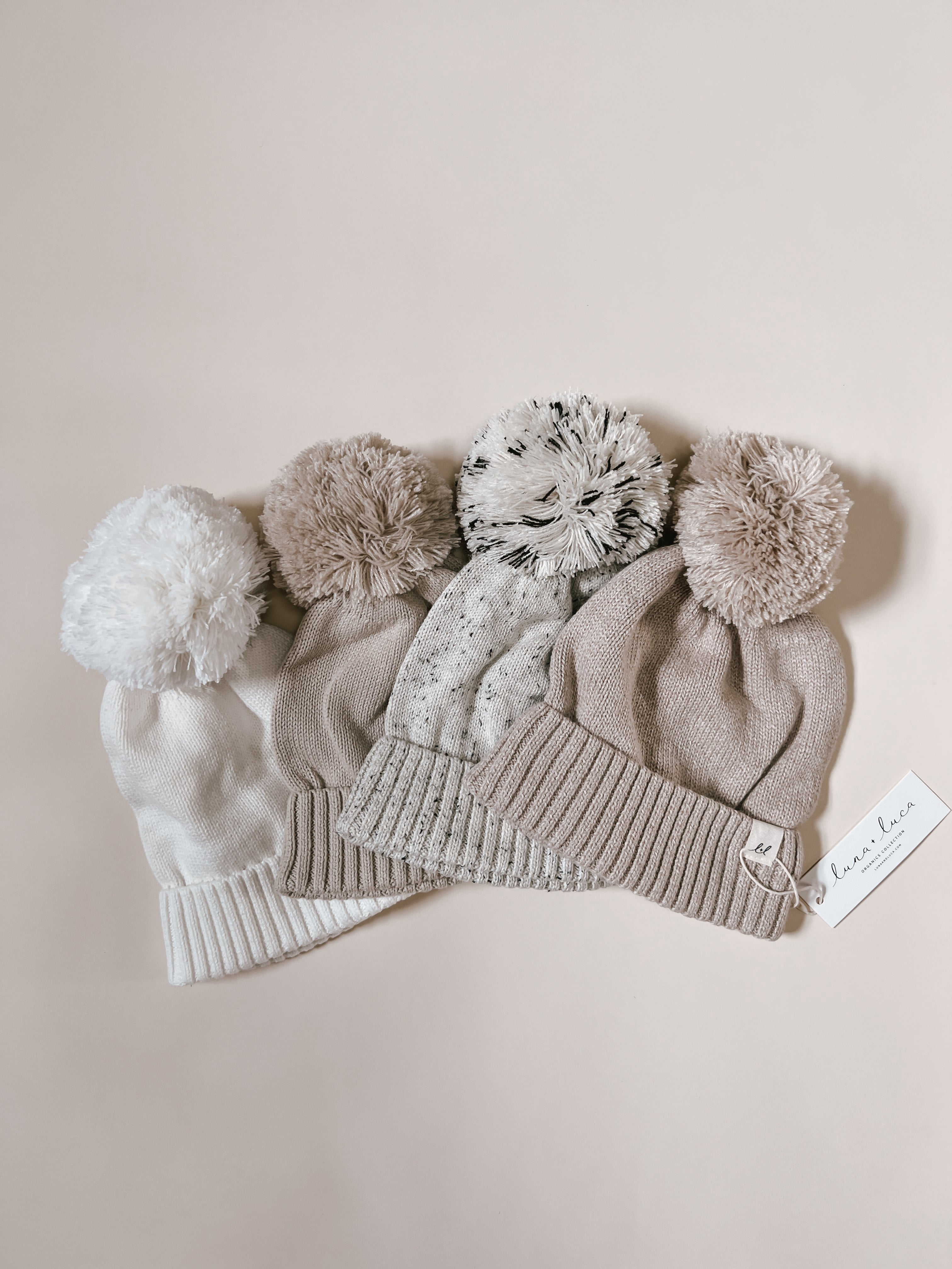 Luna + Luca Pom Beanie - Beige | Milk & Baby