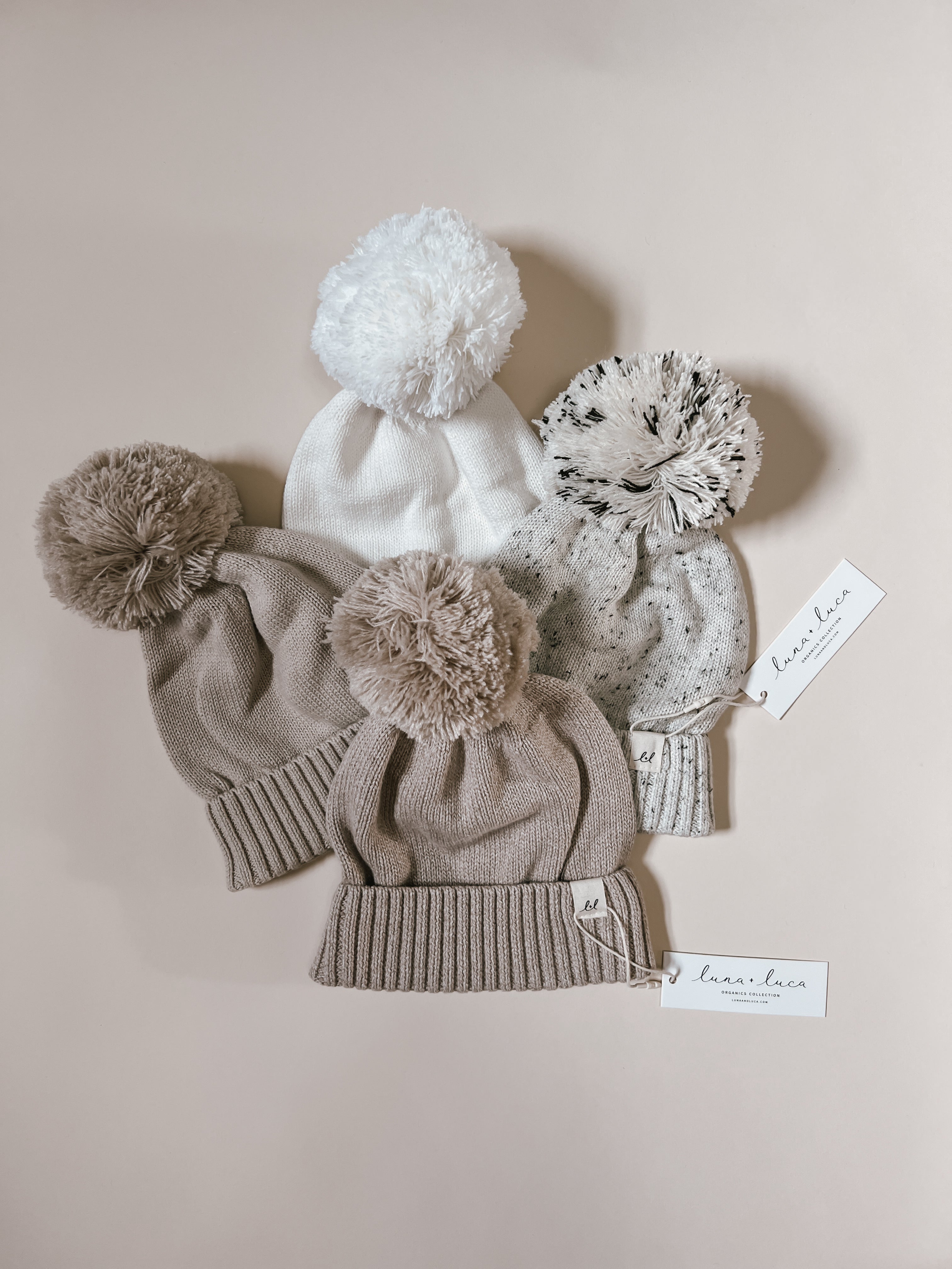 Luna + Luca Pom Beanie - Beige | Milk & Baby