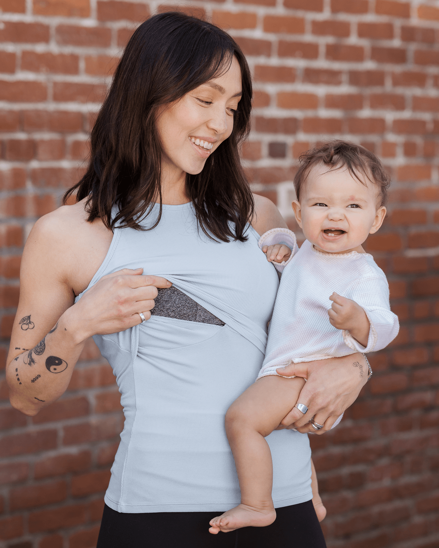 Ribbed Bamboo Racerback Nursing Tank | French Blue | Milk & Baby