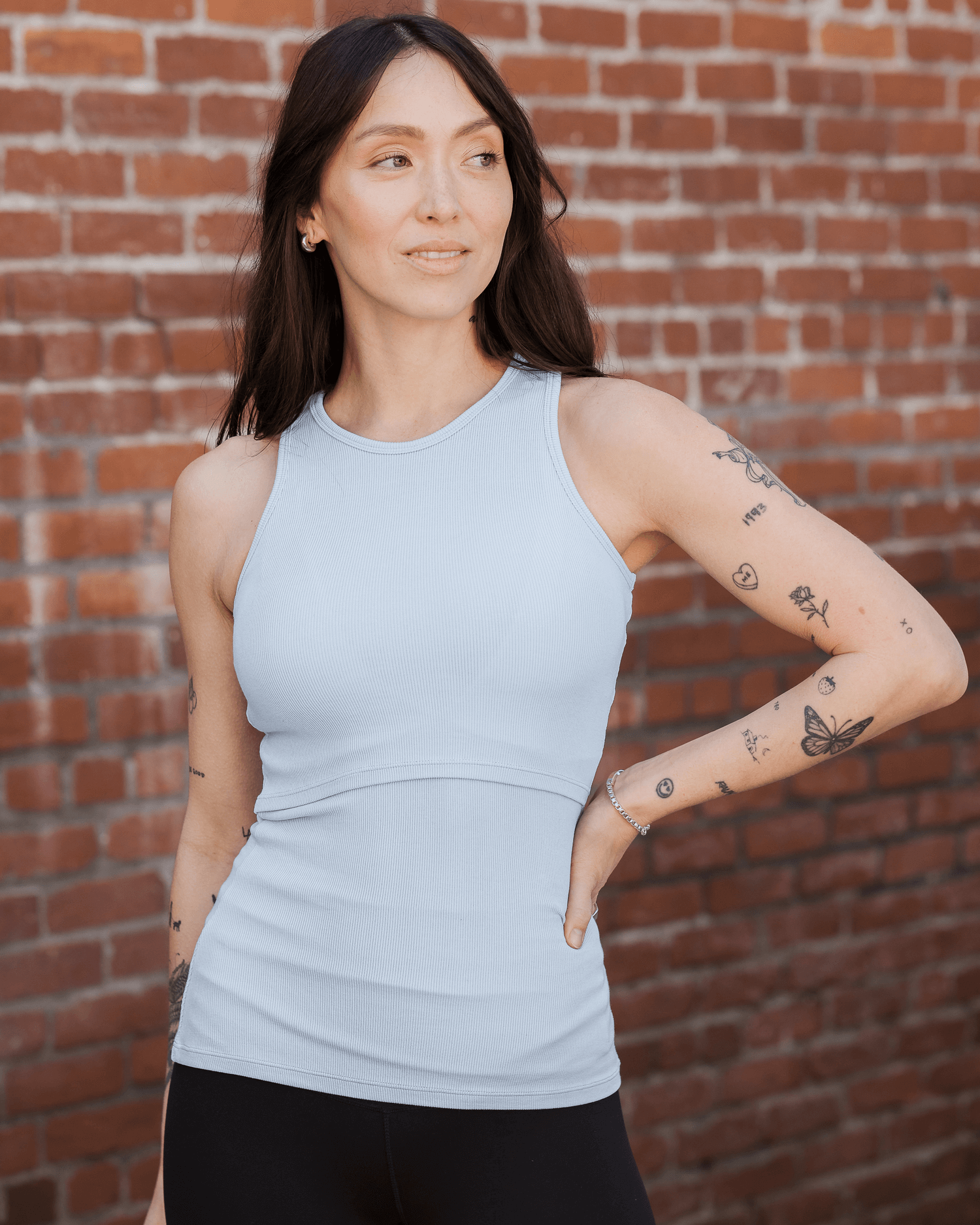 Ribbed Bamboo Racerback Nursing Tank | French Blue | Milk & Baby