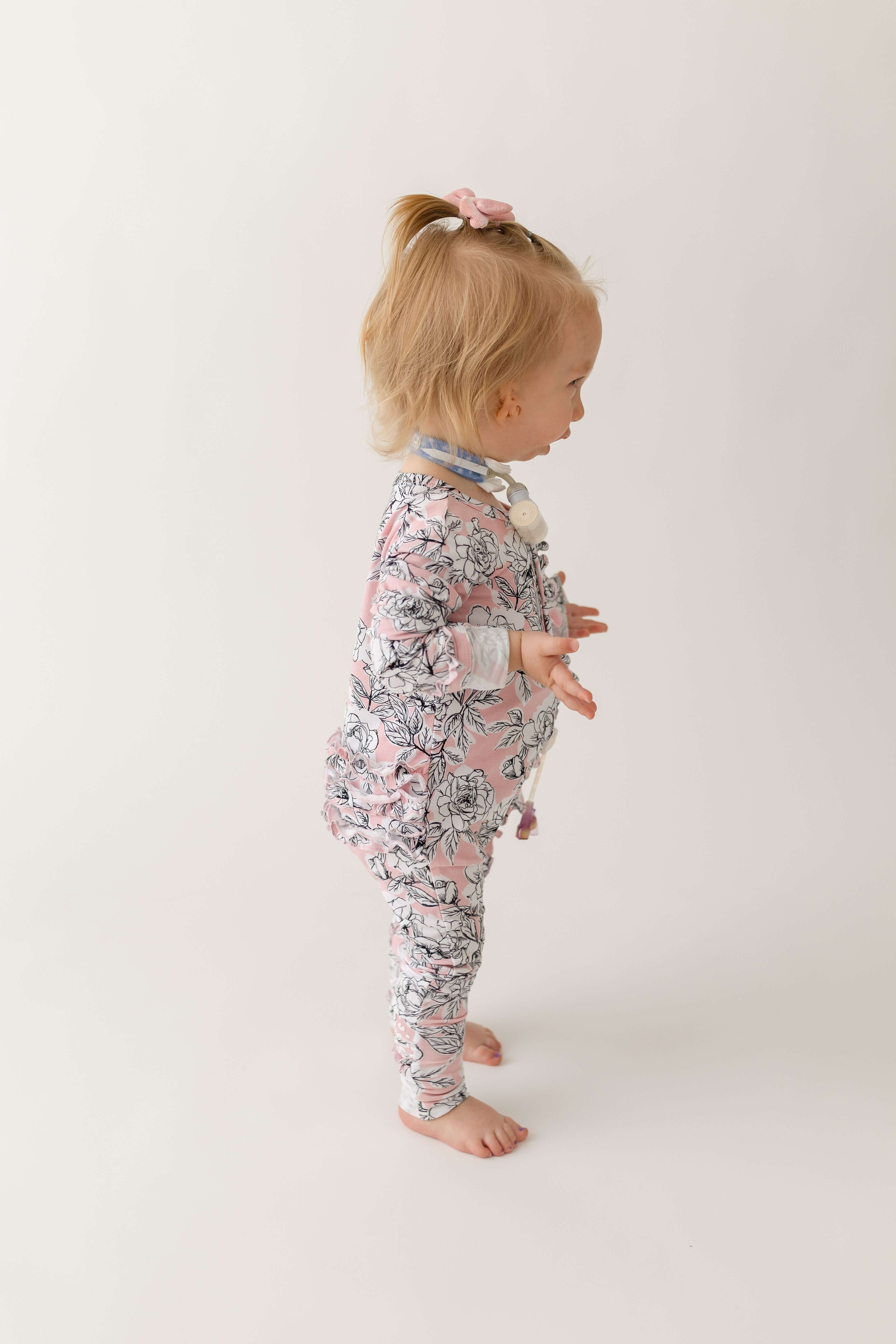 Allie Floral Bamboo Ruffle Convertible Footie | Milk & Baby